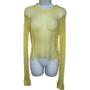 Sz.L*ReVamped*NWOT*Yellow Long-Sleeve Fishnet Crop Top